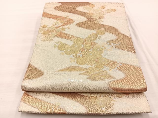 平和屋着物◎六通柄袋帯 菊花文 金銀糸 正絹 逸品 BAAX0928hv