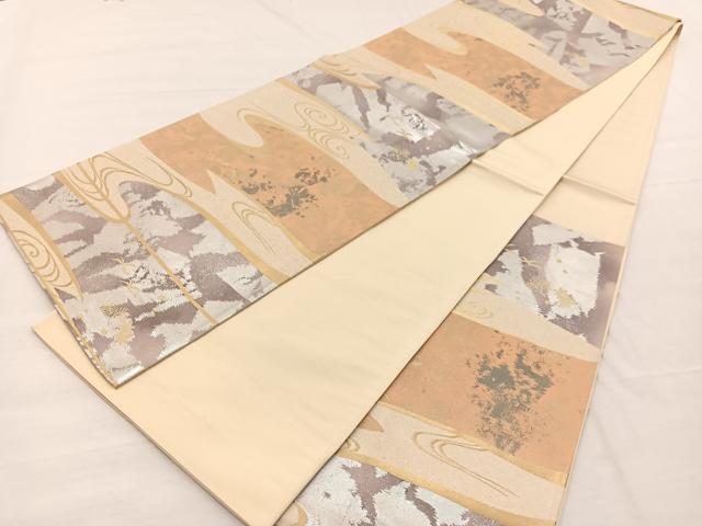 平和屋着物◎西陣 六通柄袋帯 流水飛鳥文様 金銀糸 正絹 逸品 BAAX0929hv