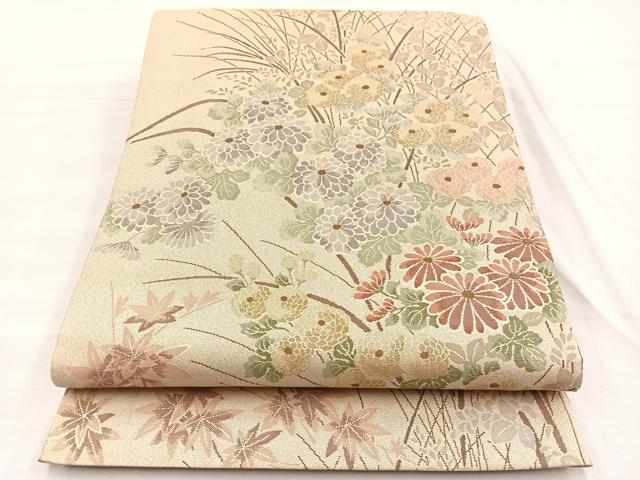 平和屋着物◎六通柄袋帯 綴れ 草花文 金糸 正絹 逸品 BAAX0931hv