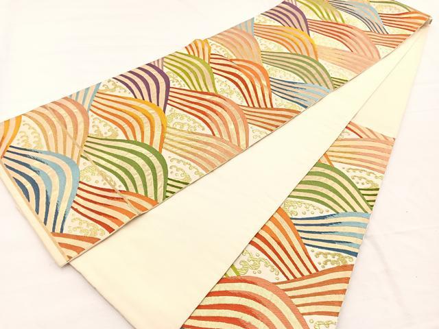 平和屋着物◎西陣 六通柄袋帯 唐織 立波文 金糸 正絹 逸品 BAAX0934hv