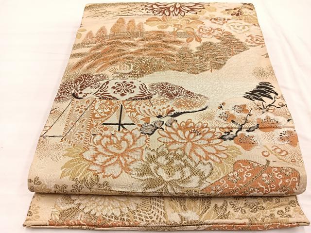 平和屋着物◎丸帯 飛鶴風景文 引抜き帯 正絹 逸品 BAAX0938hv