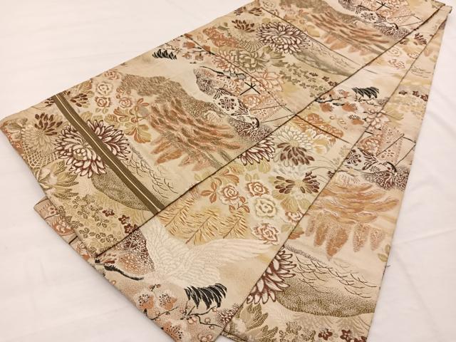 平和屋着物◎丸帯 飛鶴風景文 引抜き帯 正絹 逸品 BAAX0938hv