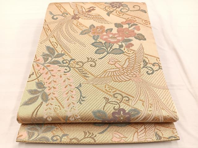 平和屋着物◎六通柄袋帯 唐織 鳳凰花文 金糸 正絹 逸品 BAAX0944hv