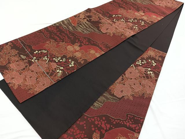 平和屋着物◎六通柄袋帯 流水牡丹花文 金糸 正絹 逸品 BAAX0979hv