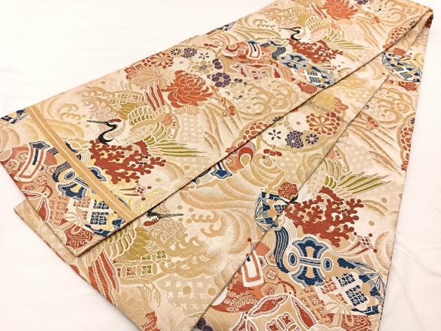 平和屋着物◎アンティーク 大正ロマン 丸帯 唐織 立波宝尽くし 金糸 正絹 逸品 BAAX0995hv