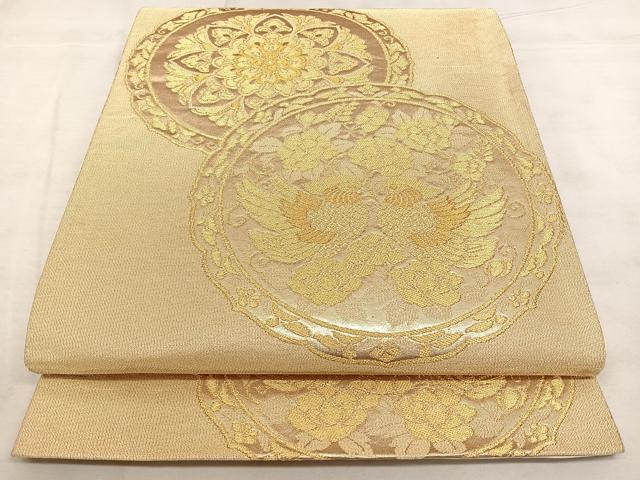 平和屋着物◎六通柄袋帯 唐織 花鳥丸文 金糸 正絹 逸品 BAAX1003qw