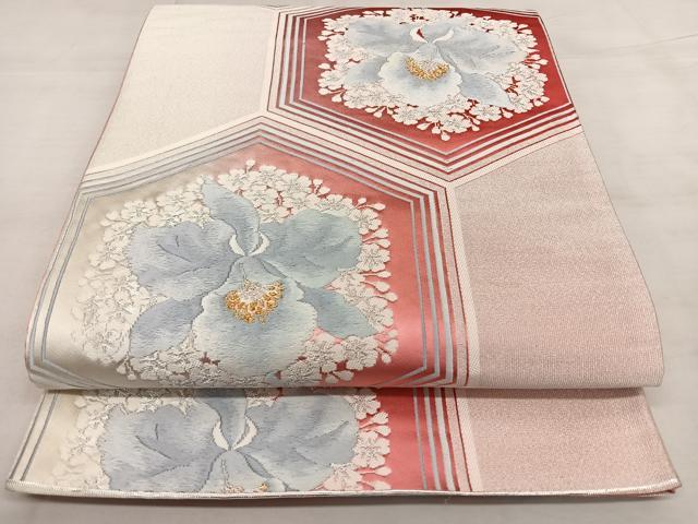 平和屋着物◎西陣 六通柄袋帯 亀甲花文 金銀糸 正絹 逸品 BAAX1004qw