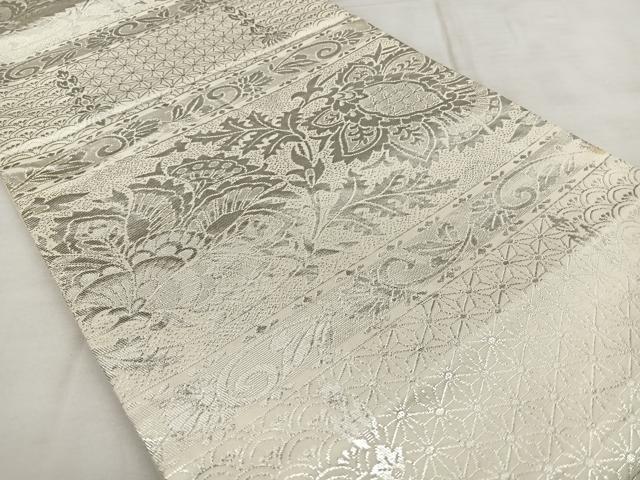 平和屋着物◎西陣 六通柄袋帯 更紗花文 銀糸 正絹 逸品 BAAX1026qw