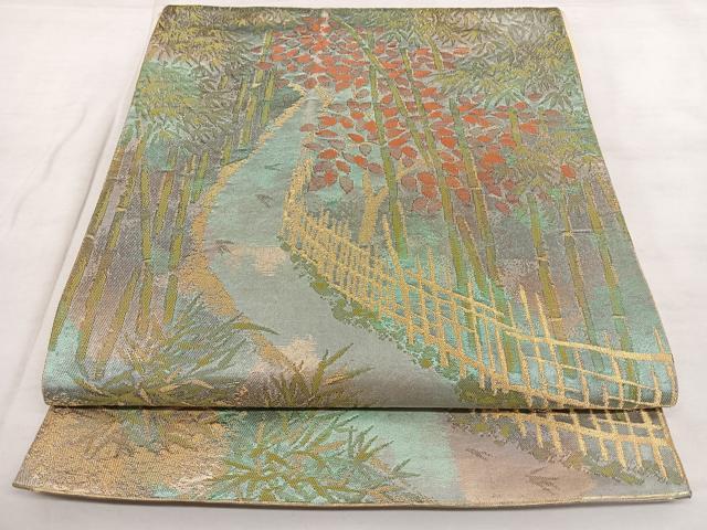 平和屋着物◎六通柄袋帯 ふるさと 金糸 正絹 逸品 BAAX1027qw