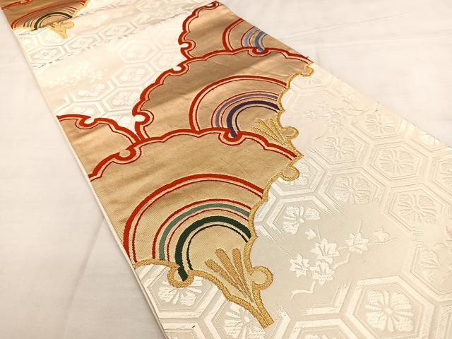 平和屋着物◎六通柄袋帯 唐織 雪輪重 白引箔 金糸 正絹 逸品 BAAX1033qw