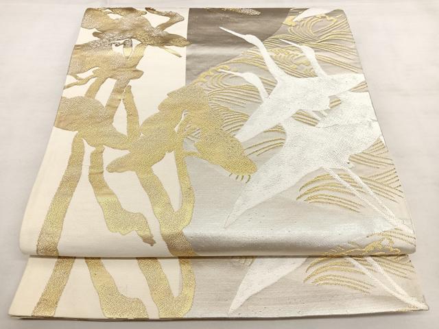 平和屋着物◎六通柄袋帯 唐織 飛鶴松文 金銀糸 正絹 逸品 BAAX1036qw