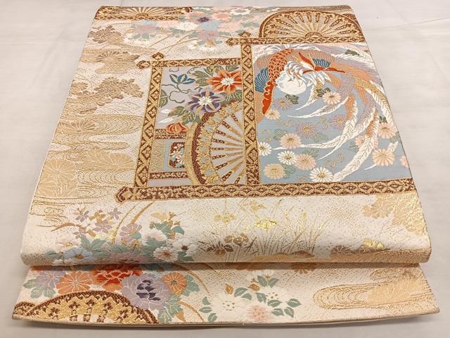平和屋着物◎六通柄袋帯 唐織 花車鳳凰文様 金糸 正絹 逸品 BAAX1044qw