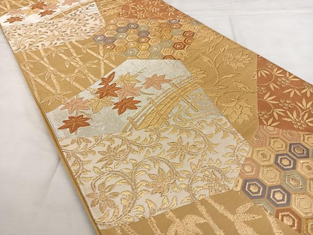 平和屋着物◎六通柄袋帯 唐織 切嵌花文 金銀糸 正絹 逸品 BAAX1045qw