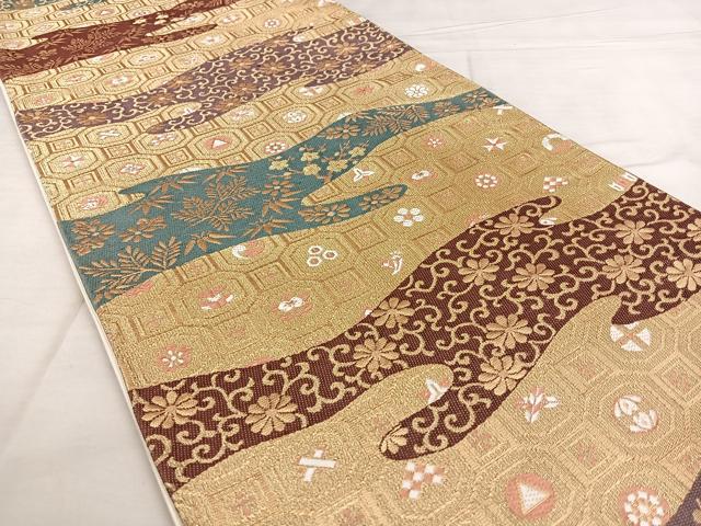 平和屋着物◎六通柄袋帯 霞草花文 金糸 正絹 逸品 BAAX1048qw