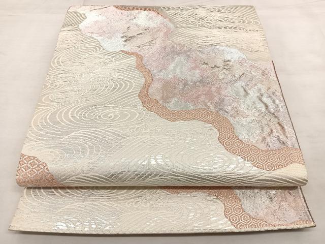 平和屋着物◎六通柄袋帯 道長文 銀糸 正絹 逸品 BAAX1055qw