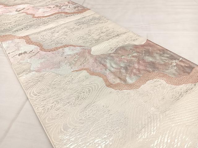 平和屋着物◎六通柄袋帯 道長文 銀糸 正絹 逸品 BAAX1055qw