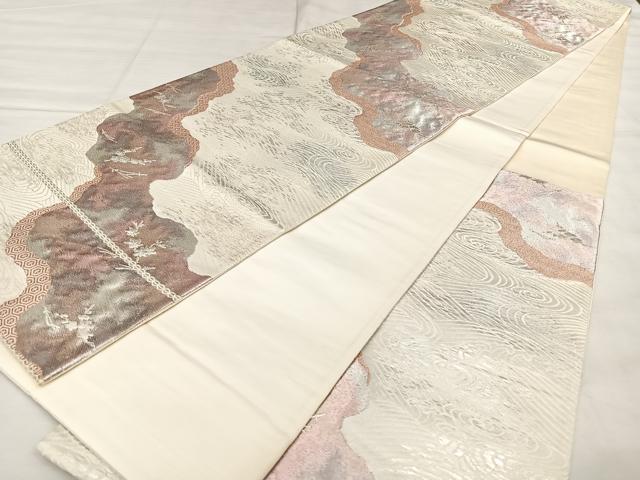 平和屋着物◎六通柄袋帯 道長文 銀糸 正絹 逸品 BAAX1055qw