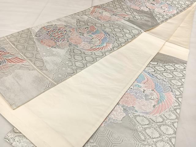 平和屋着物◎六通柄袋帯 唐織 九百錦 花鳥丸文 プラチナ箔 正絹 逸品 BAAX1056qw