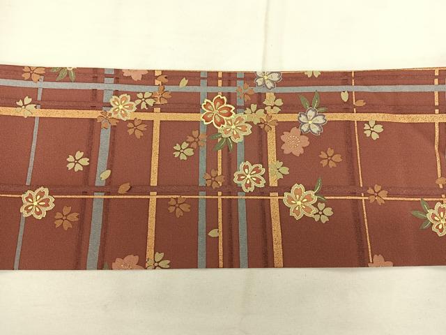 平和屋着物◎全通柄 九寸名古屋帯 格子花文 金糸 正絹 逸品 BAAX1074qw