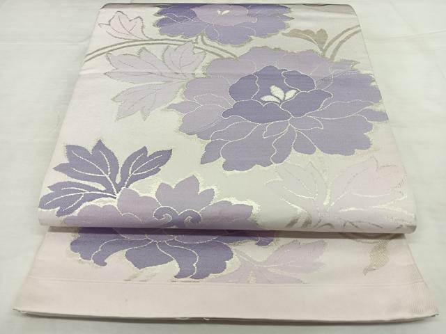 平和屋着物◎六通柄袋帯 牡丹唐草文 銀糸 正絹 逸品 BAAX1087qw
