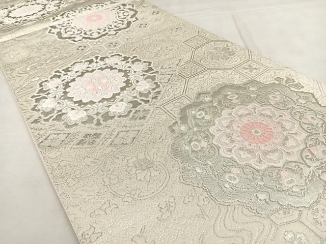 平和屋着物◎六通柄袋帯 唐織 正倉院花文 銀糸 正絹 逸品 BAAX1092qw