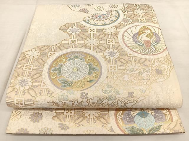 平和屋着物◎両面 六通柄袋帯 唐織 花鳥丸文 金銀糸 正絹 逸品 BAAX1093qw