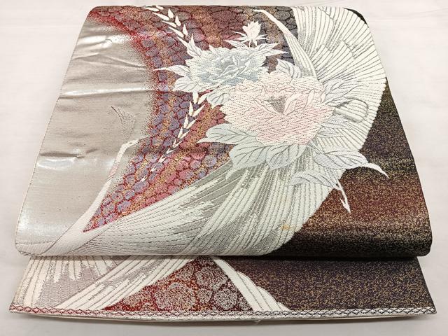 平和屋着物◎六通柄袋帯 唐織 花鳥文 金銀糸 正絹 逸品 BAAX1116qw