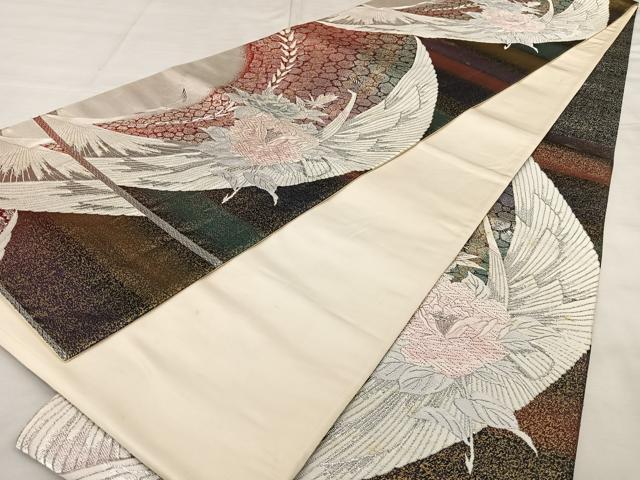 平和屋着物◎六通柄袋帯 唐織 花鳥文 金銀糸 正絹 逸品 BAAX1116qw
