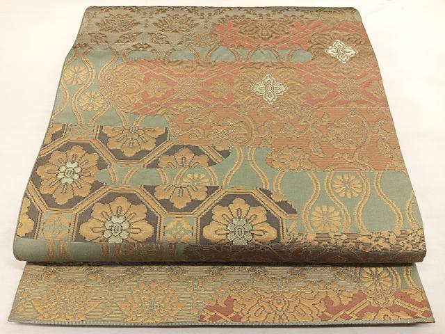 平和屋着物◎六通柄袋帯 エ霞草花文 金銀糸 正絹 逸品 BAAX1120qw