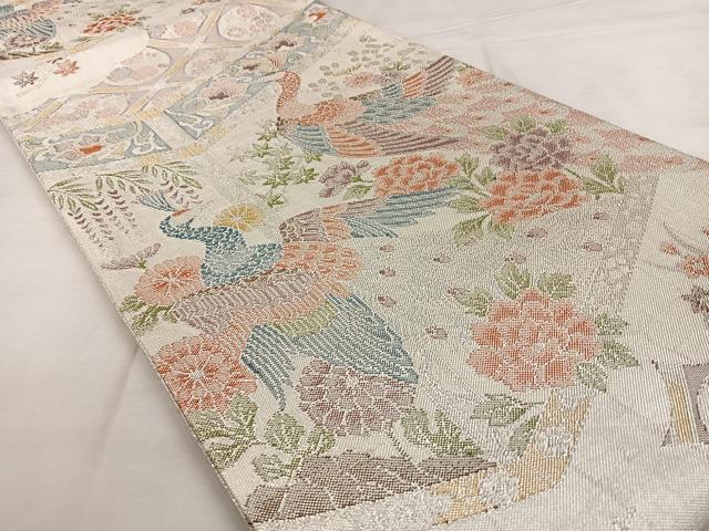 平和屋着物◎本箔佐賀錦 六通柄袋帯 花鳥文 金銀糸 正絹 逸品 BAAX1137qw