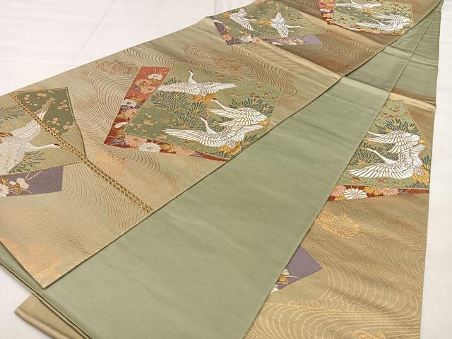 平和屋着物◎六通柄袋帯 唐織 色紙花鳥文 金糸 正絹 逸品 BAAX1140qw