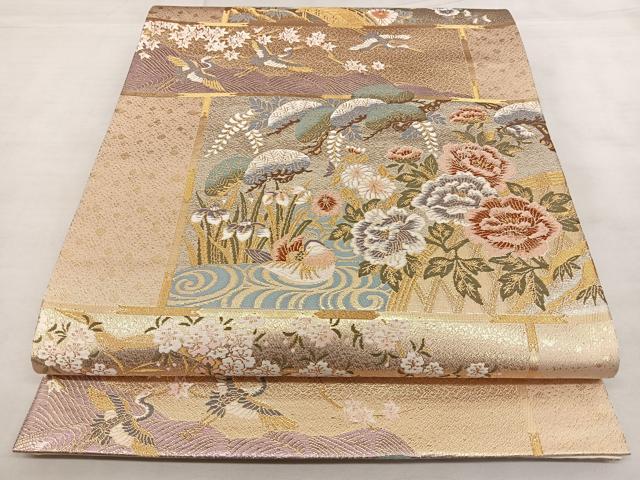 平和屋着物◎六通柄袋帯 唐織 天井蒔絵文 金銀糸 引箔 正絹 逸品 BAAX1141qw