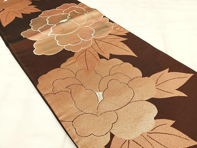 平和屋着物◎六通柄袋帯 唐織 牡丹 金銀糸 正絹 逸品 BAAX1146qw