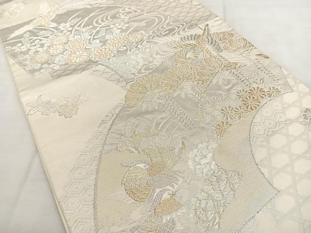 平和屋着物◎全通柄袋帯 唐織 美保姿 地紙花鳥文 金銀糸 正絹 逸品 BAAX1149qw