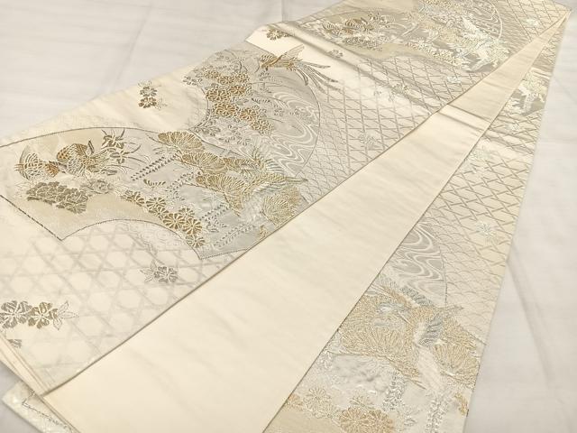 平和屋着物◎全通柄袋帯 唐織 美保姿 地紙花鳥文 金銀糸 正絹 逸品 BAAX1149qw