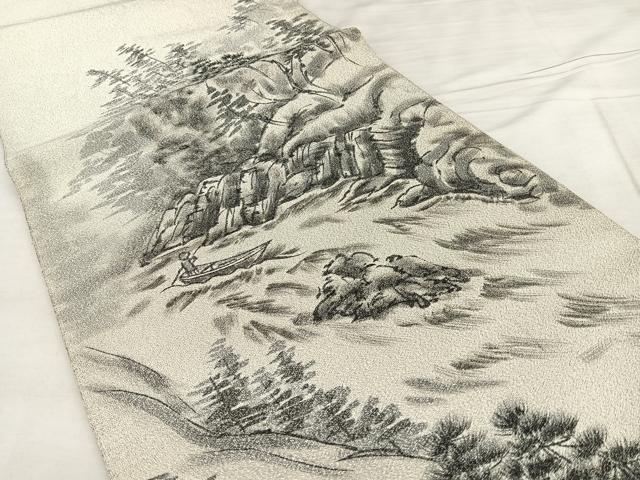 平和屋着物◎太鼓柄袋帯 作家物 手描き 綴れ 保津川渓流 祈福 銀糸 正絹 逸品 BAAX1151qw