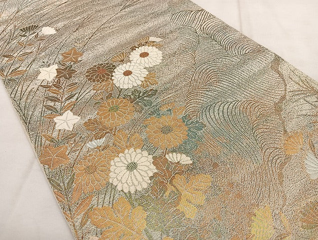 平和屋着物◎六通柄袋帯 唐織 草花文 金糸 正絹 逸品 BAAX1159qw