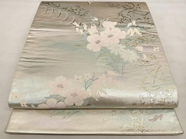 平和屋着物◎六通柄袋帯 草花文 金銀糸 正絹 逸品 BAAX1163qw
