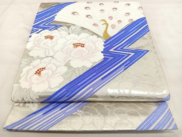 平和屋着物◎六通柄袋帯 唐織 孔雀花文 金銀糸 正絹 逸品 BAAX1173qw