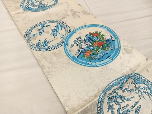 平和屋着物◎六通柄袋帯 草花丸文 正絹 逸品 BAAX1212mz