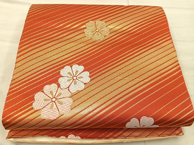 平和屋着物◎両面 六通柄袋帯 色紙枝花文 金糸 正絹 逸品 BAAX1214mz