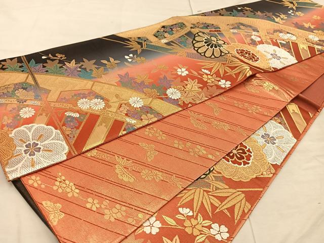 平和屋着物◎六通柄袋帯 菊花文 金銀糸 正絹 逸品 BAAX1225mz