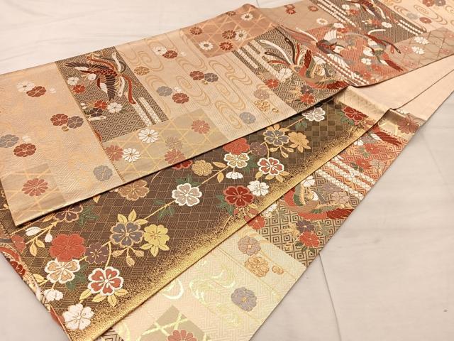 平和屋着物◎六通柄袋帯 鳳凰花文 金糸 正絹 逸品 BAAX1226mz