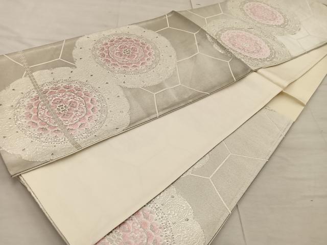 平和屋着物◎六通柄袋帯 純銀華紋 正絹 逸品 BAAX1231mz