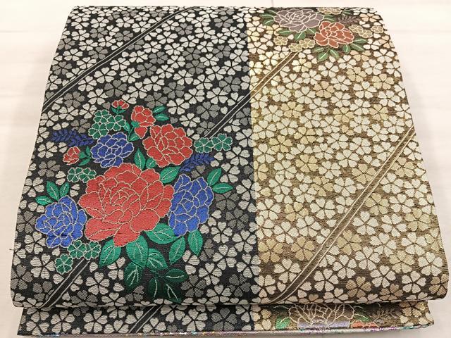 平和屋着物◎両面 六通柄袋帯 舞花文 金銀糸 正絹 逸品 BAAX1234mz
