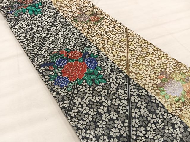 平和屋着物◎両面 六通柄袋帯 舞花文 金銀糸 正絹 逸品 BAAX1234mz