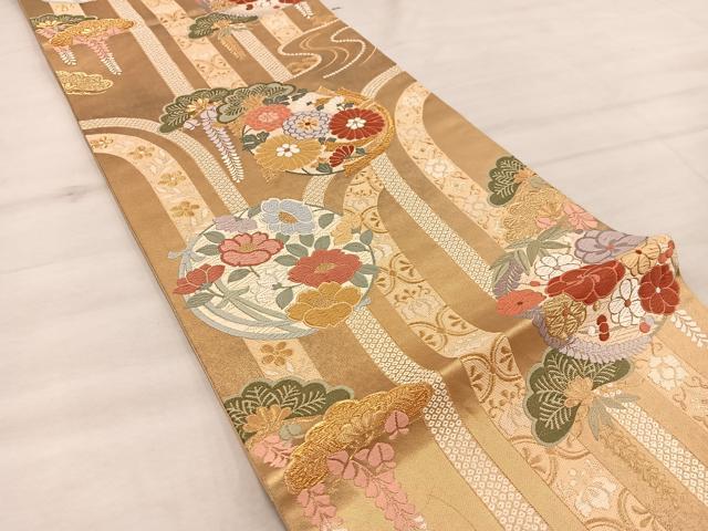 平和屋着物◎六通柄袋帯 唐織 瑞宝花の丸 正絹 逸品 BAAX1241mz