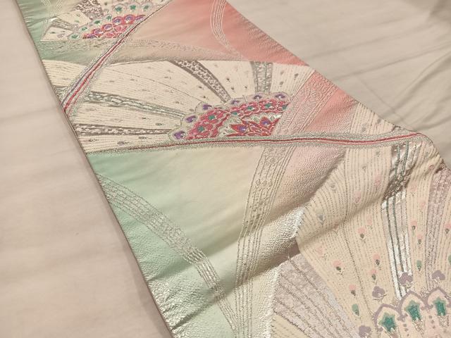 平和屋着物◎六通柄袋帯 孔雀 銀糸 正絹 逸品 BAAX1256mz