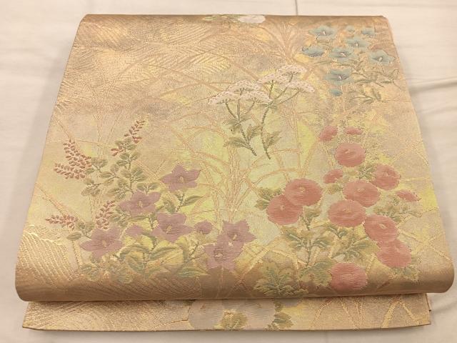 平和屋着物◎六通柄袋帯 清水六兵衛 草花文 金糸 正絹 逸品 BAAX1257mz