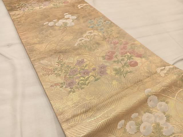 平和屋着物◎六通柄袋帯 清水六兵衛 草花文 金糸 正絹 逸品 BAAX1257mz